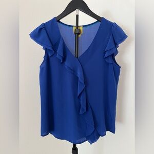 Maeve 100% Silk Ruffle Blouse | Royal Blue | Anthropologie | Feminine Work Top